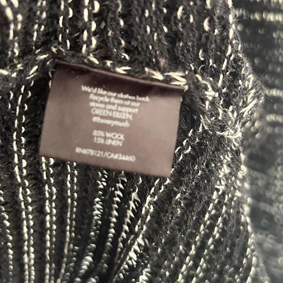 Eileen Fisher Wool Linen Cardigan S Black Cream White Open Knit Sweater Capsule - Picture 3 of 6
